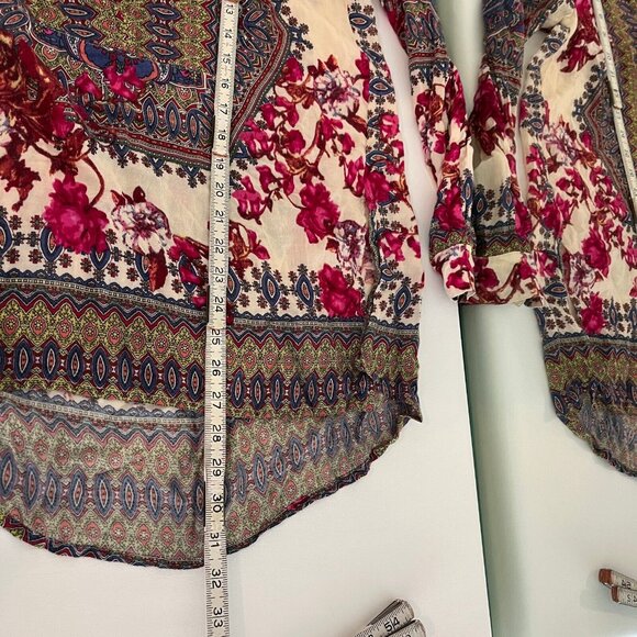 Aratta Silent Journey Womens Tunic Blouse Shirt Top Size Large Pink Floral Boho - Picture 13 of 13